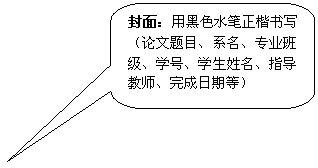 圓角矩形標(biāo)注: 封面：用黑色水筆正楷書寫（論文題目、系名、專業(yè)班級(jí)、學(xué)號(hào)、學(xué)生姓名、指導(dǎo)教師、完成日期等）